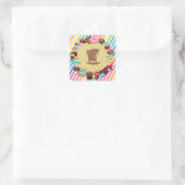 Snoep, chocolade, eten, donuts, regenbooggedeelte vierkante sticker (Tas)
