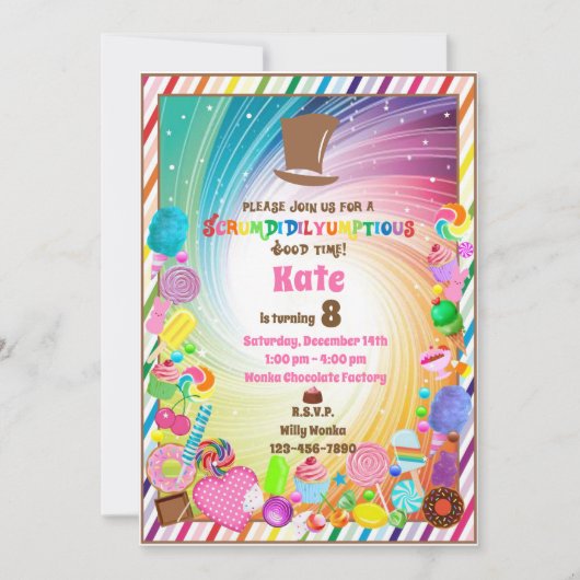 Snoep, chocolade, gouden ticket, regenbooginv kaart (Voorkant)