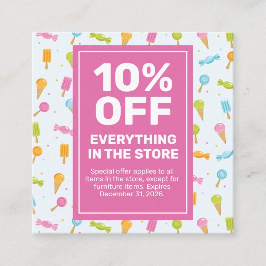 Snoep Chocolates Cupcakes Korting Coupon Kaart (Voorkant)