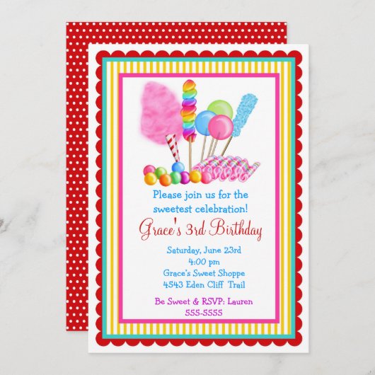 Snoep Circus Invitatie- met rood accent Kaart (Voorkant / Achterkant)