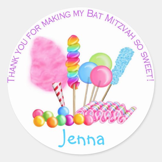 Snoep Circus Stickers- Bat Mitzvah Ronde Sticker (Voorkant)