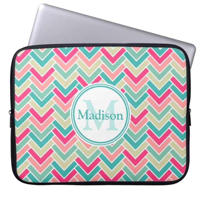 Snoep Colour Chevron Pattern en Monogram Laptop Sleeve (Voorkant)