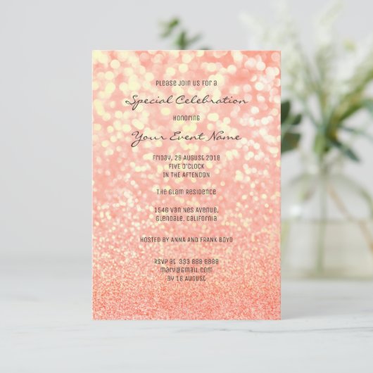 Snoep Coral Gold Glitter Champaign Foxier Sparkly Kaart (Staand voorkant)