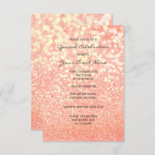 Snoep Coral Gold Glitter Champaign Foxier Sparkly Kaart (Voorkant / Achterkant)
