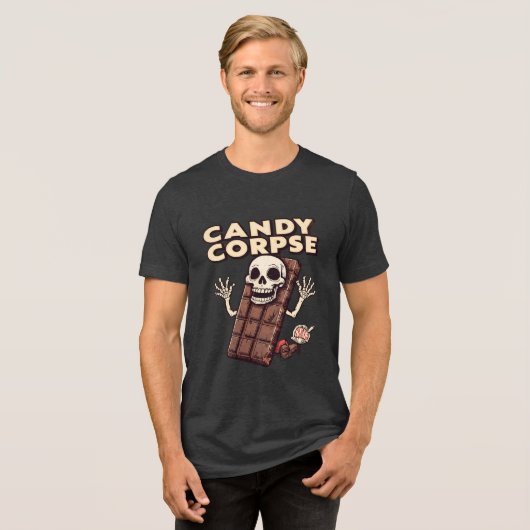 Snoep Corpse Funny Halloween Snoep Pun Tri-Blend Shirt (Voorkant volledig)
