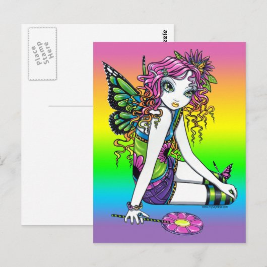 snoep "Crystal" Rainbow Butterfly Fairy Briefkaart (Voorkant / Achterkant)