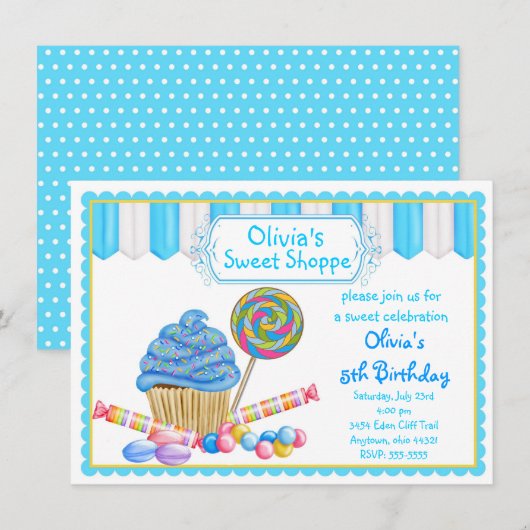 Snoep Cupcake-uitnodigingen Kaart (Voorkant / Achterkant)