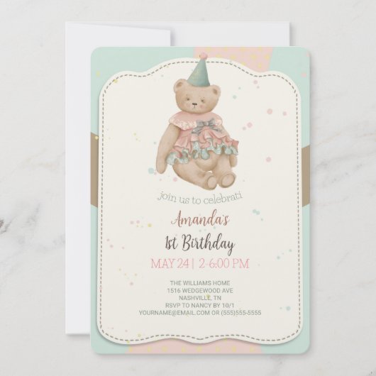 Snoep Cute Beer 1e verjaardag Uitnodiging (Voorkant)