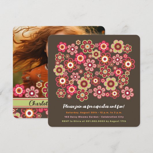 Snoep Daisies Bloom Kids Verjaardagsfotouitnodigin Kaart (Voorkant / Achterkant)