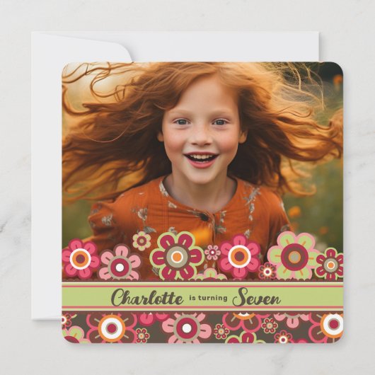 Snoep Daisies Bloom Kids Verjaardagsfotouitnodigin Kaart (Achterkant)