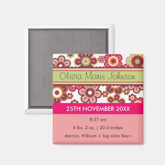 Snoep Daisies Pattern Birth Announcement Magnet (Voorkant / Achterkant)