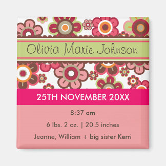 Snoep Daisies Pattern Birth Announcement Magnet
