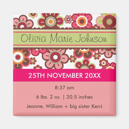 Snoep Daisies Pattern Birth Announcement Magnet (Voorkant)