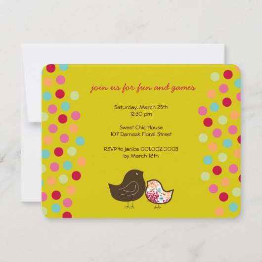 Snoep Damask Chicks Girl Birthday Party Invitation Kaart (Achterkant)