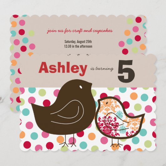 Snoep Damask Chicks Girl Birthday Party Invitation Kaart (Voorkant / Achterkant)