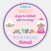 Snoep Dank u wel voor uw partij Ronde Sticker (Voorkant)