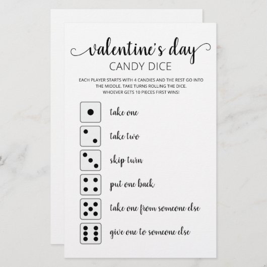 Snoep Dice Editable game Valentijnsdag party (Voorkant / Achterkant)