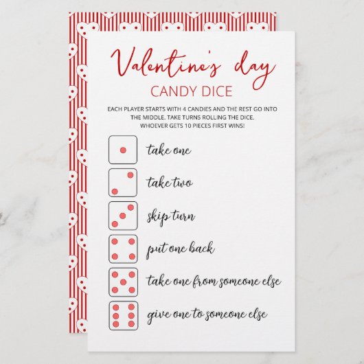 Snoep Dice Editable game Valentijnsdag party (Voorkant / Achterkant)
