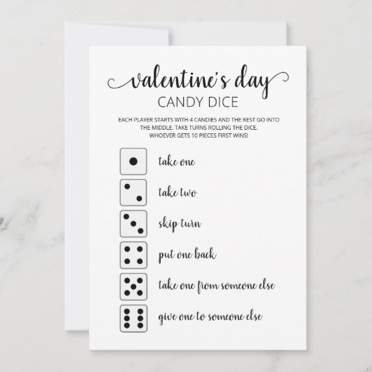 Snoep Dice Editable game Valentijnsdag party Kaart (Voorkant)