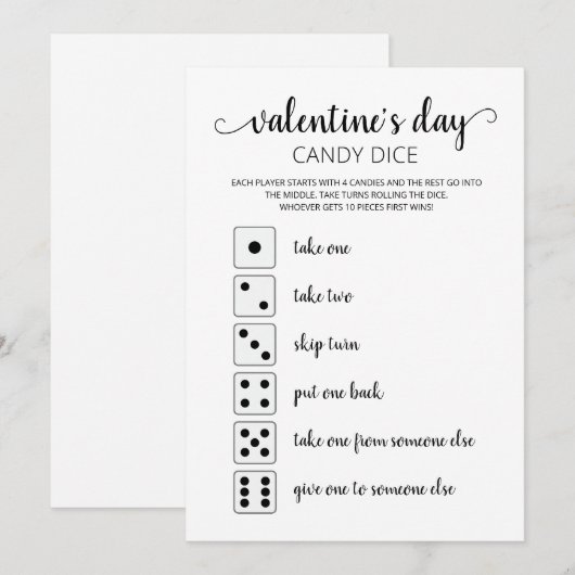 Snoep Dice Editable game Valentijnsdag party Kaart (Voorkant / Achterkant)
