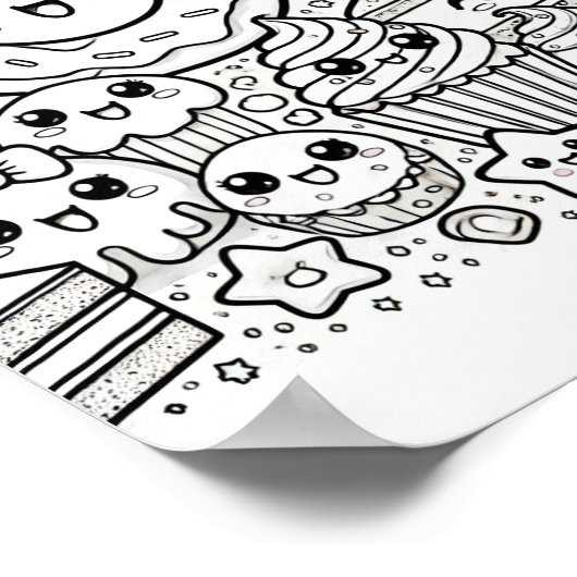 snoep donuts cakes kleurplaat poster (Hoek)