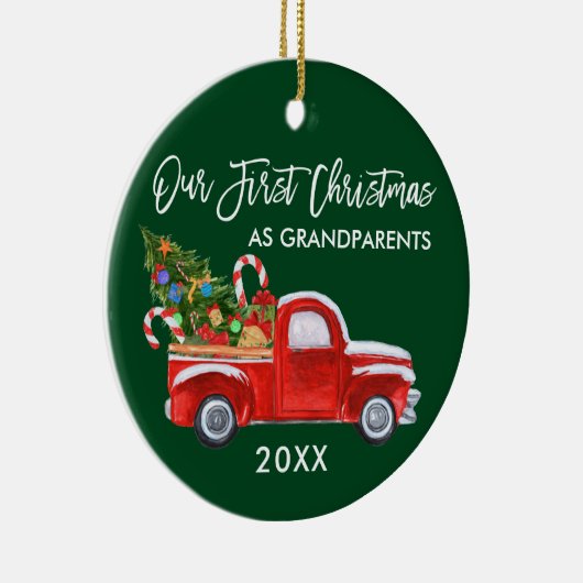 Snoep eerste kerstmis als grootouders groen keramisch ornament (Rechts)