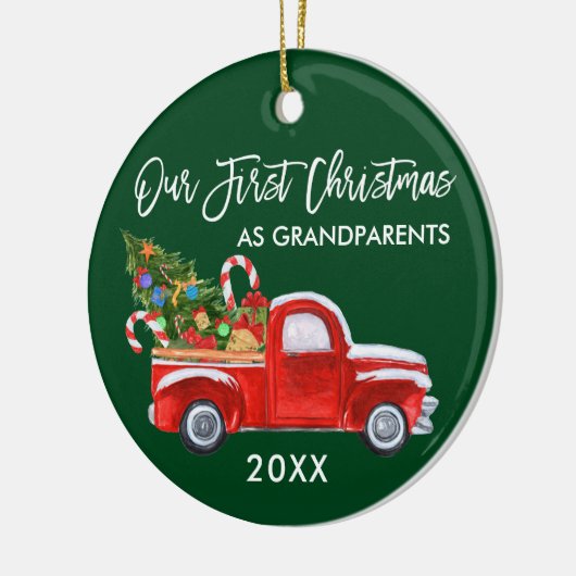 Snoep eerste kerstmis als grootouders groen keramisch ornament (Links)