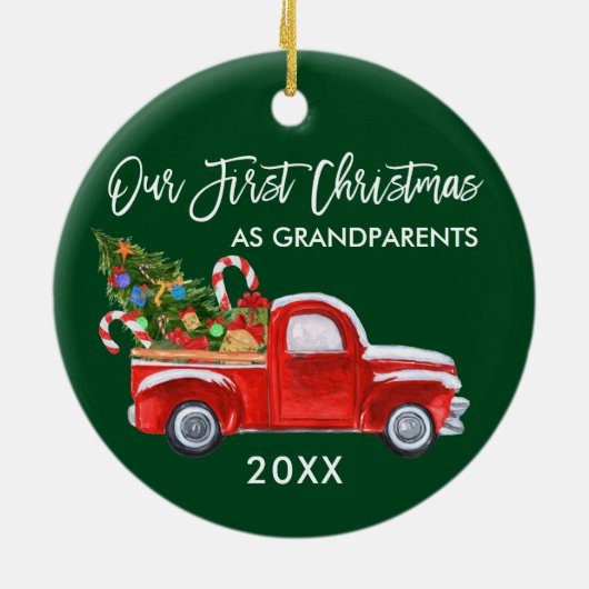 Snoep eerste kerstmis als grootouders groen keramisch ornament (Achterkant)