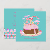 Snoep- en chocoladetaart-verjaardagsuitnodiging kaart (Voorkant / Achterkant)