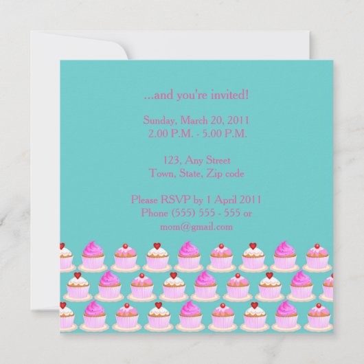 Snoep- en chocoladetaart-verjaardagsuitnodiging kaart (Achterkant)