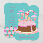 Snoep- en chocoladetaart-verjaardagsuitnodiging kaart (Voorkant / Achterkant)