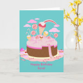 Snoep- en chocoladetaart voor verjaardagsfeest kaart (Gele Bloem)