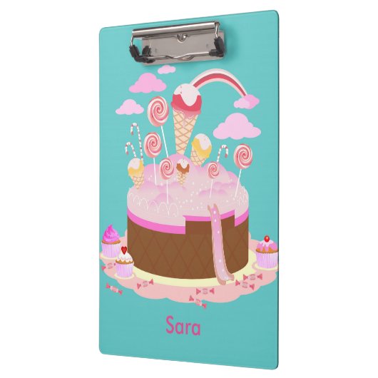 Snoep- en chocoladetaart voor verjaardagsfeest klembord (Links)