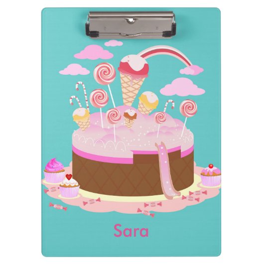 Snoep- en chocoladetaart voor verjaardagsfeest klembord (Voorkant)