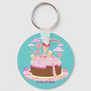 Snoep- en chocoladetaart voor verjaardagsfeest sleutelhanger