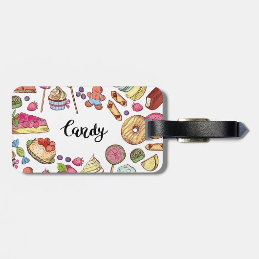 Snoep en Dessert Doodles Sweet Treats Pattern Bagagelabel (Achterkant horizontaal)