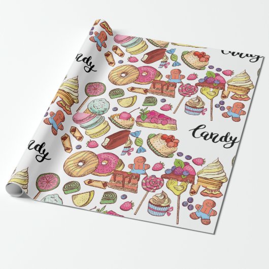 Snoep en Dessert Doodles Sweet Treats Pattern Cadeaupapier (Uitgerold)
