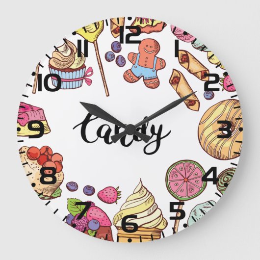 Snoep en Dessert Doodles Sweet Treats Pattern Grote Klok (Voorkant)