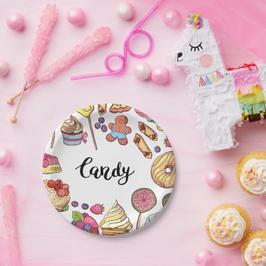 Snoep en Dessert Doodles Sweet Treats Pattern Papieren Bordje (Feest)