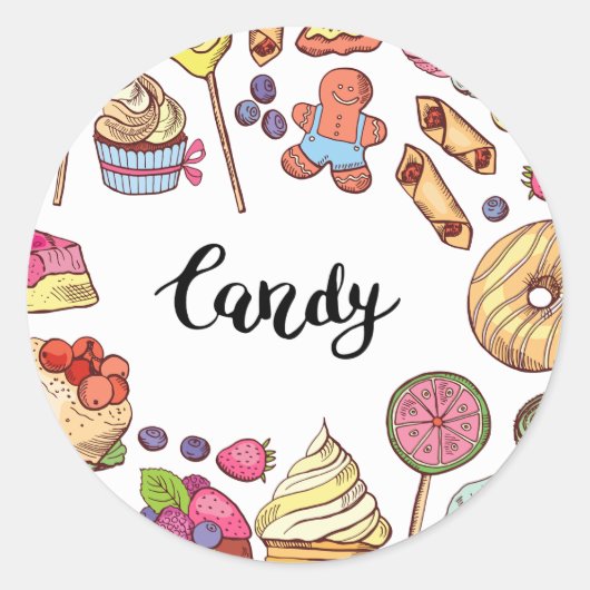 Snoep en Dessert Doodles Sweet Treats Pattern Ronde Sticker (Voorkant)