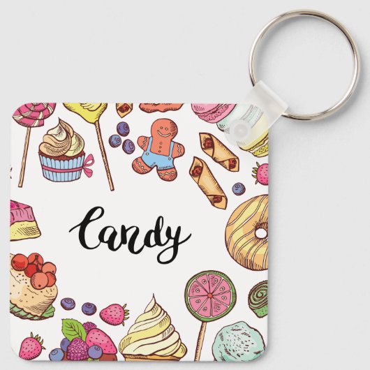 Snoep en Dessert Doodles Sweet Treats Pattern Sleutelhanger (Achterkant)