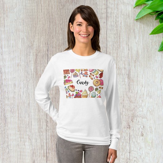 Snoep en Dessert Doodles Sweet Treats Pattern T-shirt