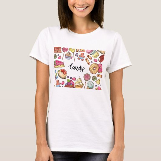 Snoep en Dessert Doodles Sweet Treats Pattern T-shirt (Voorkant)