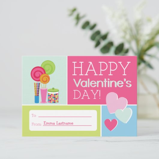 Snoep en hart Kinder school/klaslokaal Valentijn Kaart (Staand voorkant)