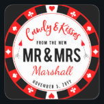 Snoep en kussen voor de nieuwe heer en mevrouw Las Vierkante Sticker<br><div class="desc">Iets zoets voor uw gasten met ronde badge zoals een pokerchip,  Las Vegas stijl branding. Ook verkrijgbaar gedrukt op een gunsttas.</div>