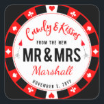 Snoep en kussen voor de nieuwe heer en mevrouw Las Vierkante Sticker<br><div class="desc">Iets zoets voor uw gasten met ronde badge zoals een pokerchip,  Las Vegas stijl branding. Ook verkrijgbaar gedrukt op een gunsttas.</div>