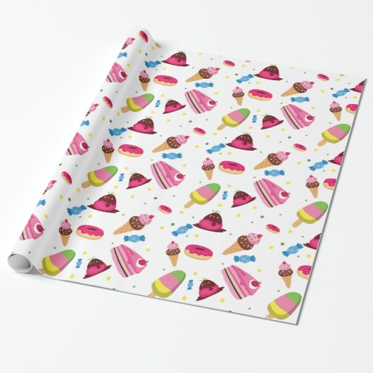 Snoep en zoet gekleurd patroon cadeaupapier (Uitgerold)