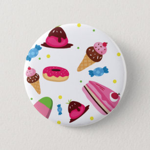 Snoep en zoet gekleurd patroon ronde button 5,7 cm