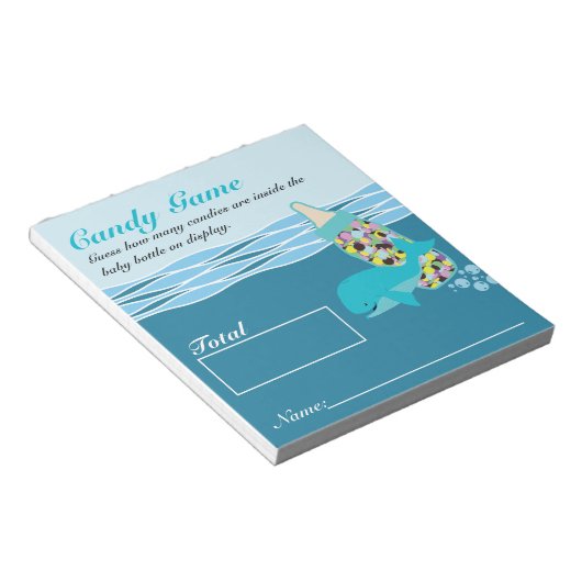Snoep Fles Guessing Game, M&M, Whale Baby shower Notitieblok (Schuin)