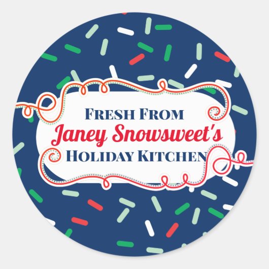 Snoep frosting sprenkelt kerstkoekje naar van ronde sticker (Voorkant)